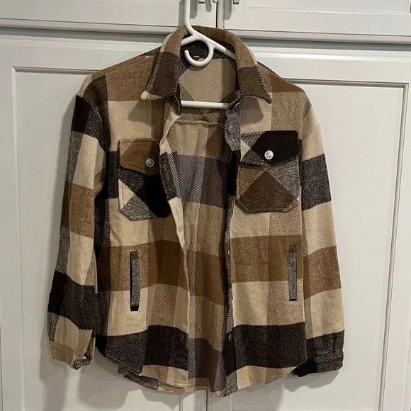 Brown Plaid Button-Up Jacket - Picture 1 of 1